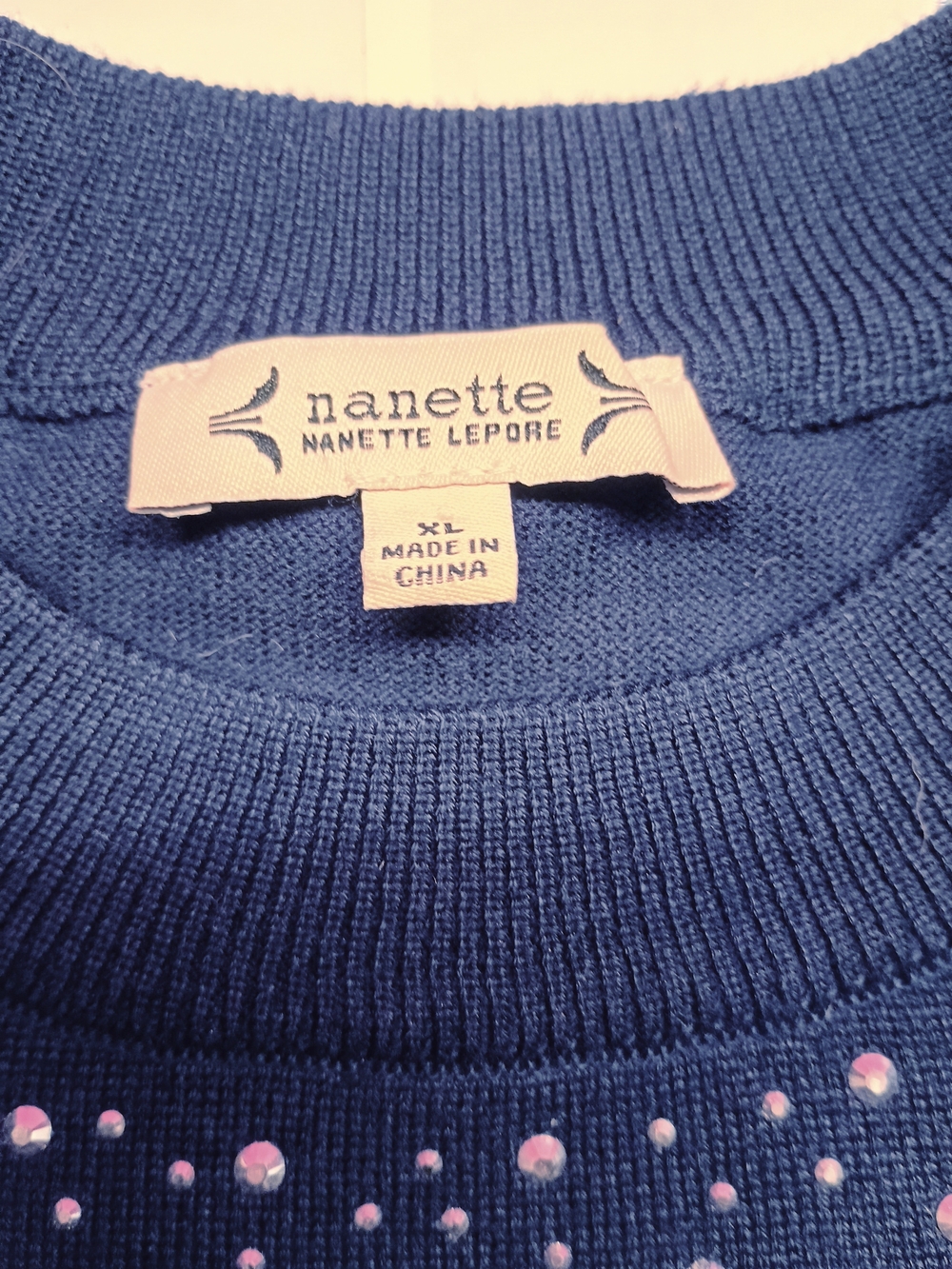 Nanette Lepore Blue Crewneck Sweater with Sparkle Studs XL - Picture 9 of 11